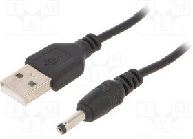 Фото 1/5 CC-USB-AMP35-6, Кабель; вилка DC 3,5x1,35,вилка USB A; 1,8м; черный; 24AWG; 5В