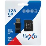 FX128GMSDXCU1, Карта памяти microSDXC 128GB Cl10 U1, c адаптером и USB картридером, Flexis