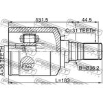 1211-IX55LH, Шрус внутренний левый 36x36.2x31