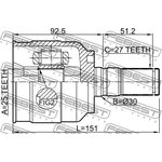 1211-YFLH, Шрус внутренний левый 25x30x27