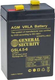 GSL4.5-6, Аккумулятор свинцовый 6В-4.5Ач 70х47х105, клемма F1