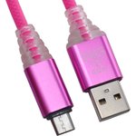 USB кабель "LP" Micro USB "Змея" LED TPE (розовый/блистер)
