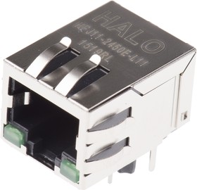 Фото 1/4 HFJ11-2450E-L11RL, Modular Connectors / Ethernet Connectors 10/100 1x1 Tab Down RJ45 w/mag G/G LED