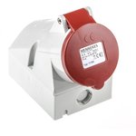 111, IP44 Red Wall Mount Right Angle Socket, Rated At 16A, 415 V