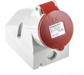 Фото 1/3 111, IP44 Red Wall Mount Right Angle Socket, Rated At 16A, 415 V