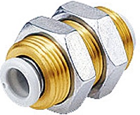 KQ2E07-00A, KQ2 Series Bulkhead Tube-to-Tube Adaptor, Push In 1/4 in to Push In 1/4 in, Tube-to-Tube Connection Style