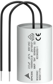 Фото 1/2 B32355C4255J019, B32355C Polypropylene Film Capacitor, 400V ac, ±5%, 2.5µF, Wire Leads