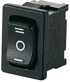 Rocker switch, black, 1 pole, (On)-Off-(On), changeover switch (1 pole), 6 (2) A/250 VAC, IP40, unlit, unprinted