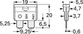 Automotive flat fuse, 4 A, 32 V, pink, (L x W x H) 19 x 5.5 x 20 mm, 340023