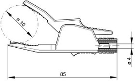 Alligator clip, black, max. 30 mm, L 85 mm, CAT II, socket 4 mm, AK 2 B 2540 I SW