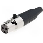 MXLR-3G, Вилка, XLR mini, "мама", PIN 3, на провод, пайка, прямой