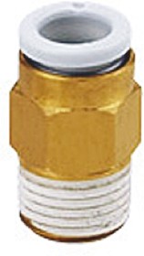 KQ2H07-03AS, KQ2 Series Straight Threaded Adaptor, R 3/8 Male to Push In 1/4 in, Threaded-to-Tube Connection Style
