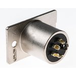 NC4MP, Panel Mount XLR Connector, Male, 50 V, 4 Way, Silver over Nickel Plating
