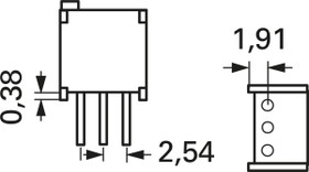 Cermet trimmer potentiometer, 25 turns, 100 Ω, 0.5 W, THT, on top, 3299W-1-101LF