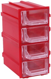 Фото 1/3 К5 Красный, Ячейки, красный корпус прозрачный контейнер 4 секции, 49х82х100мм