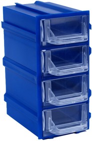 Фото 1/6 К5 Синий, Ячейки, синий корпус прозрачный контейнер 4 секции, 49х82х100мм
