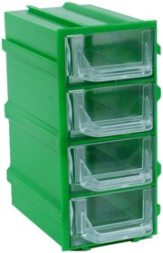 Фото 1/3 К5 Зеленый, Ячейки, зеленый корпус прозрачный контейнер 4 секции, 49х82х100мм