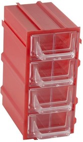 Фото 1/2 К5-В1 Красный, Ячейки, красный корпус прозрачный контейнер 4 секции, с вертикальной перегородкой 49х82х100мм