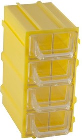 Фото 1/2 К5-В1 Желтый, Ячейки, желтый корпус прозрачный контейнер 4 секции, с вертикальной перегородкой 49х82х100мм