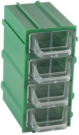 Фото 1/2 К5-В1 Зеленый, Ячейки, зеленый корпус прозрачный контейнер 4 секции, с вертикальной перегородкой 49х82х100мм