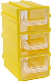 Фото 1/3 К4 Желтый, Ячейки, желтый корпус прозрачный контейнер 3 секции, 49х82х100мм