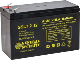 GSL7.2-12, Аккумулятор свинцовый 12B-7.2Aч 151x66x100, клемма F1