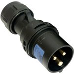 023-6X, Pin & Sleeve Connector, 32 A, 230 V, Cable Mount, Plug, 2P+E, Black