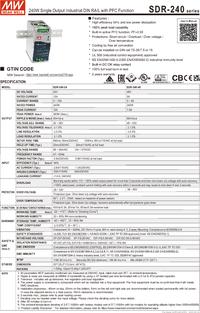 SDR-240-24, Блок питания, 24В, 10А, 240Вт, MEAN WELL | купить в розницу ...