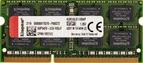 Фото 1/10 Оперативная память Kingston VALUERAM KVR16LS11/8WP DDR3L - 1x 8ГБ 1600МГц, для ноутбуков (SO-DIMM), Ret