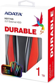 Фото 1/10 AHD770G-1TU32G1-CRD, Внешний жесткий диск 1TB A-DATA HD770G, 2,5" , USB 3.2, противоударный, водонепроницаемый, красный