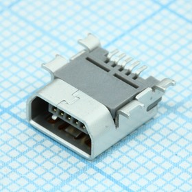 Фото 1/6 565790576, Разъем Mini USB тип AB 5 контактов 0.8мм угловой 1 порт для поверхностного монтажа лента на катушке