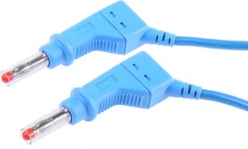 Фото 1/3 Measuring lead with (4 mm plug, spring-loaded, straight) to (4 mm plug, spring-loaded, straight), 2 m, blue, silicone, 2.5 mm², CAT II