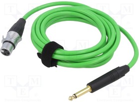TK223PSF-V, Cable; Jack 6,3mm 2pin plug,XLR female 3pin; 3m; green; 0.25mm2