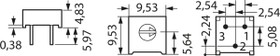 Cermet trimmer potentiometer, 10 kΩ, 0.5 W, THT, on top, 3386F-1-103LF