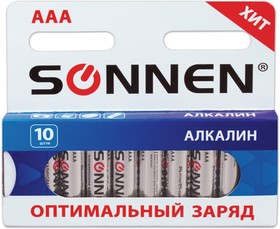 Фото 1/10 Батарейки Alkaline, AAA алкалиновые, 10 шт., в коробке, 451089