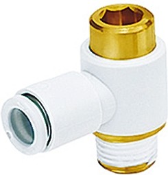 KQ2 Series Elbow Threaded Adaptor, G 1/4 Male to Push In 6 mm, Threaded-to-Tube Connection Style