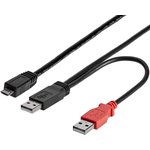 USB2HAUBY3, USB 2.0 Cable, Male USB A x 2 to Male Micro USB B Cable, 0.9m