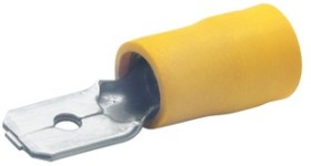Faston plug, 6.3 x 0.8 mm, L 22 mm, insulated, straight, yellow, 4.0-6.0 mm², AWG 12-10, 850