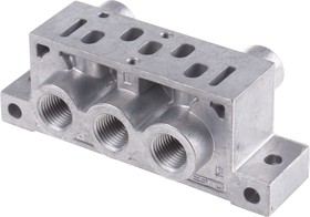 Фото 1/2 NAS-1/4-01-VDMA, NAS series 5 station G 1/4, G 1/8 Sub Base for use with VSVA Solenoid Valves