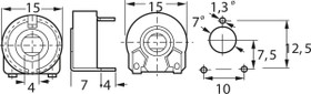 Layered trimmer potentiometer, 25 kΩ, 0.25 W, THT, on top, PT 15 NV 25K