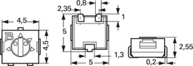 Cermet trimmer potentiometer, 1 kΩ, 0.25 W, SMD, on top, 3314J-1-102E