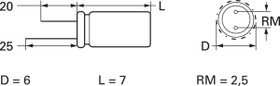 Electrolytic capacitor, 4.7 µF, 63 V (DC), ±20 %, radial, pitch 2.5 mm, Ø 6.3 mm