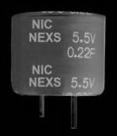 NEXS105Z5.5V28.5X14F, Cap Supercap 1F 5.5V -20% to 80% (28.5 X 14mm) Radial 10.16mm 1500uA 7 Ohm 1000h 70°C