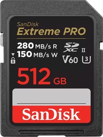 Фото 1/3 SDSDXEP-512G-GN4IN, Флеш карта SD 512GB SanDisk SDXC Class 10 V60 UHS-II U3 Extreme Pro 280/150MB/s