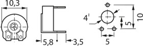 Cermet trimmer potentiometer, 2.5 kΩ, 0.33 W, THT, on top, PTC 10 LV 2K5