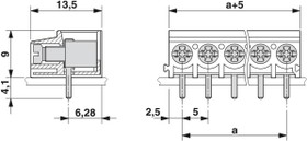 PCB terminal, 9 pole, pitch 5 mm, AWG 20-10, 32 A, screw connection, green, 1987795