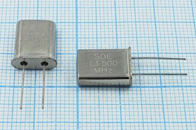 Кварцевый резонатор 13500 кГц, корпус HC49U, нагрузочная емкость 20 пФ, точность настройки 30 ppm, марка 49U[SDE], 1 гармоника, (SDE)