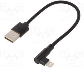 CC-USB2-AMLML-0.2M, Кабель; USB 2.0; угловая вилка Apple Lightning; 0,2м; черный