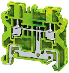 CYG4, DIN Terminal Block - Screw - Grnd - 2 Connection - 600V - 24-10AWG - 6mm - Yellow/ Green