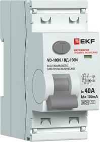 Фото 1/2 Выключатель дифференциального тока 2п 40А 100мА тип A 6кА ВД-100N электромех. PROxima EKF E1026MA40100